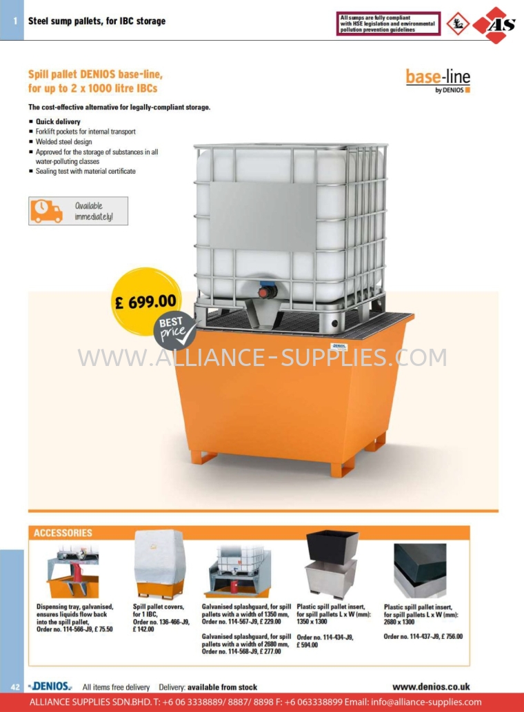 DENIOS Spill Pallets and Dispensing Stations in Steel for IBCs DENIOS Spill pallets and dispensing stations in steel for IBCs DENIOS Storing Hazardous Materials Safely - Indoors DENIOS