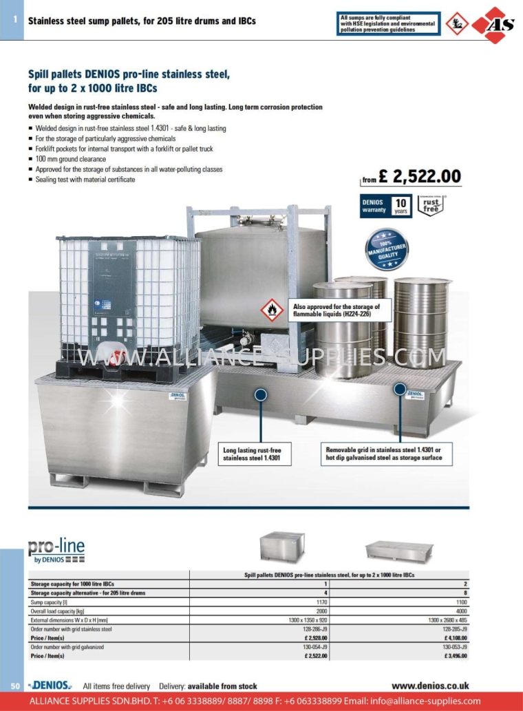 DENIOS Spill Pallets and Dispensing Stations in Steel and Stainless Steels for IBCs DENIOS Spill pallets and dispensing stations in steel and stainless steels for IBCs DENIOS Storing Hazardous Materials Safely - Indoors DENIOS