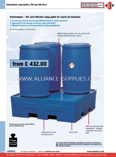 DENIOS Spill Pallets in Plastic for Drums and Small Containers