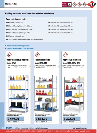 DENIOS Hazardous Substances Racking for Small Containers