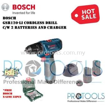 BOSCH GSR 120 LI CORDLESS DRILL FOC BOSCH X-LINE SET