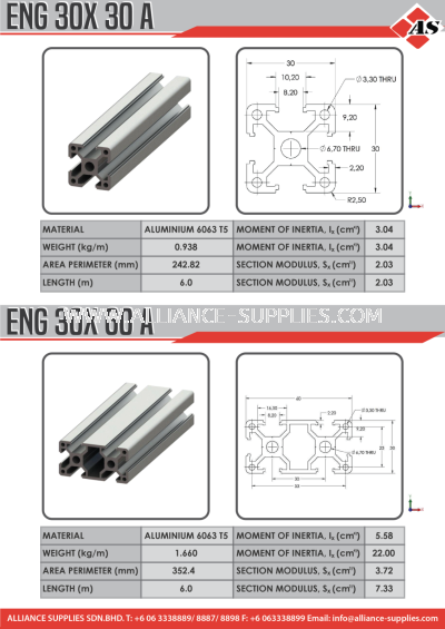 Aluminium Profile 30X30A / 30X60A