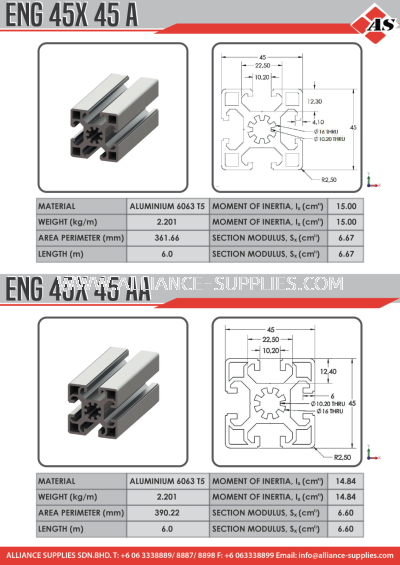 Aluminium Profile 45X45A / 45X45AA