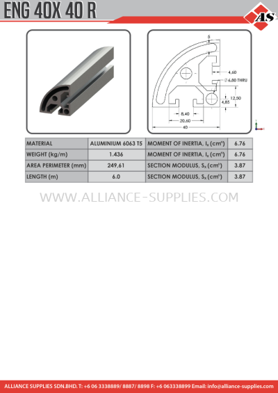 Aluminium Profile 40X40R