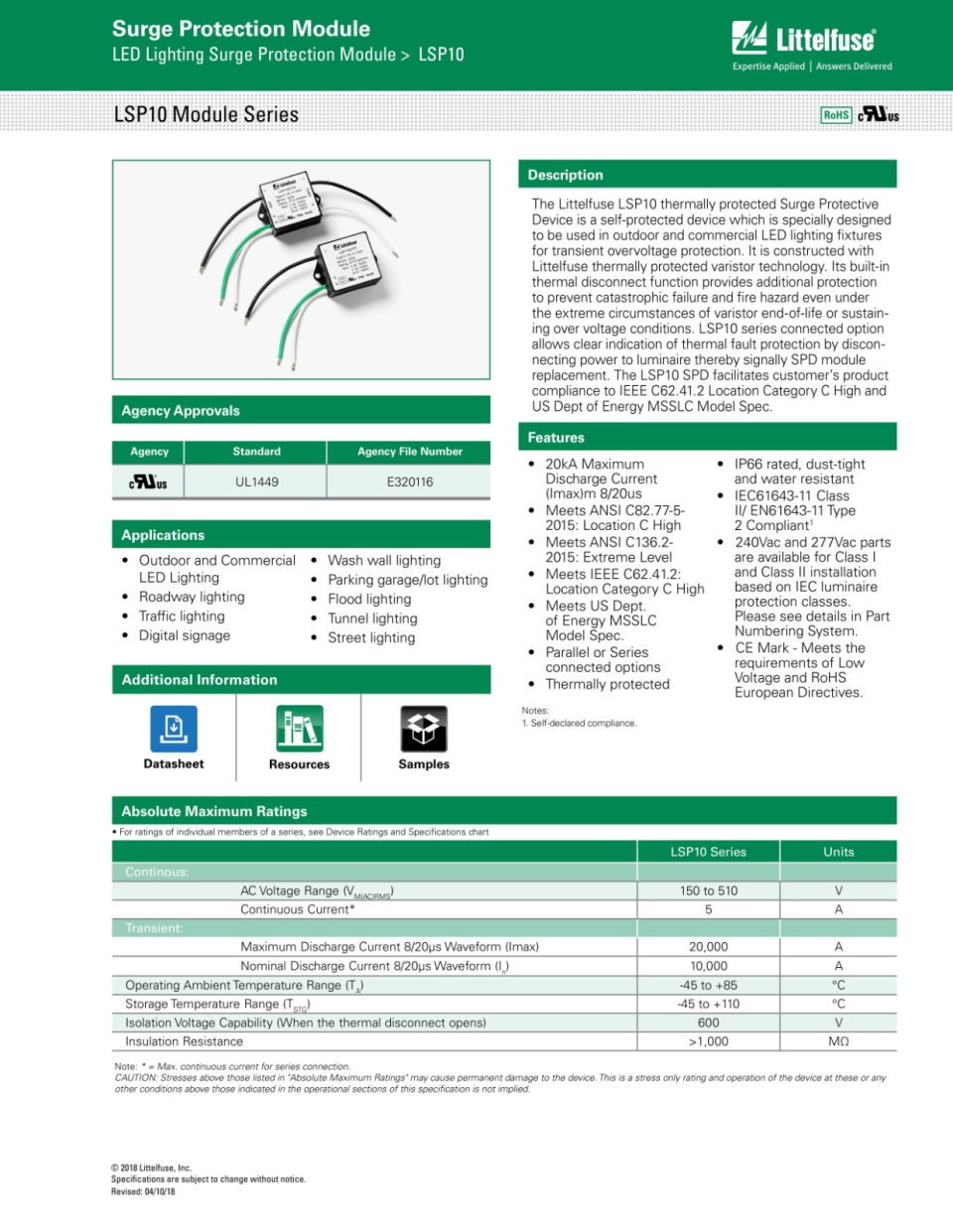 Littelfuse_Varistor_LSP10_Surge_Protection_Module_Datasheet-1 Lightning Arrester