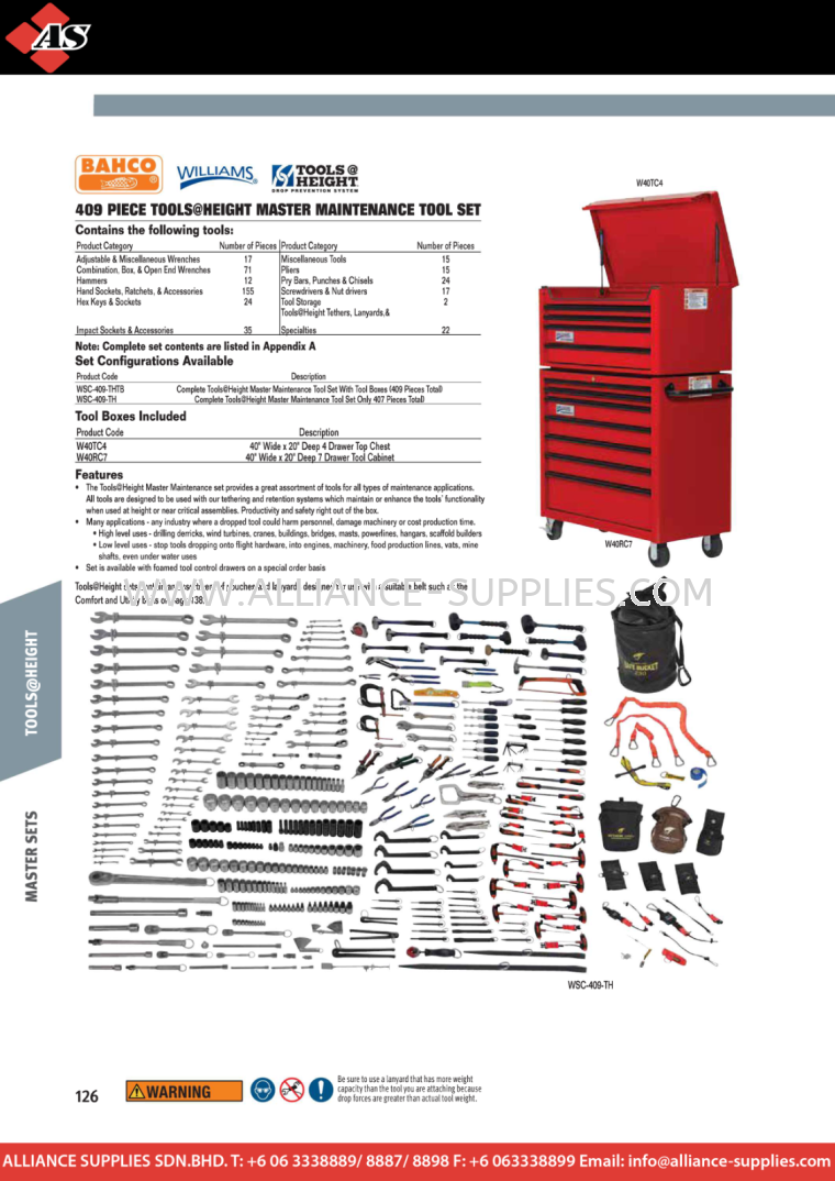 WILLIAMS Master Sets WILLIAMS Master Sets WILLIAMS Tools At Height SNAP-ON / WILLIAMS / SIOUX