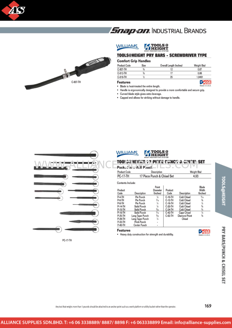 WILLIAMS Punches and Chisels WILLIAMS Punches and Chisels WILLIAMS Tools At Height SNAP-ON / WILLIAMS / SIOUX