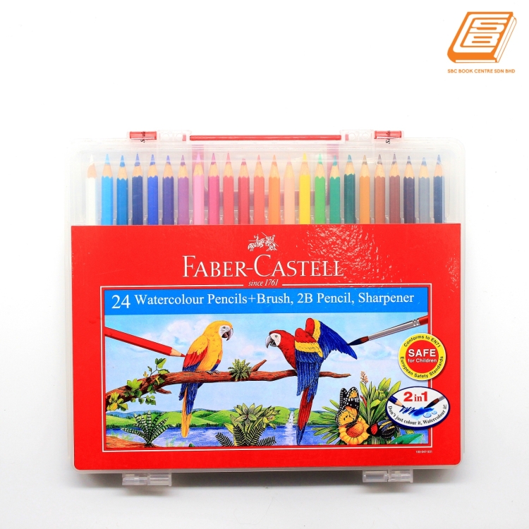 Faber-Castell - 24 Water Colour Pencils + Brush, 2B Pencil ,Sharpener - (114564)