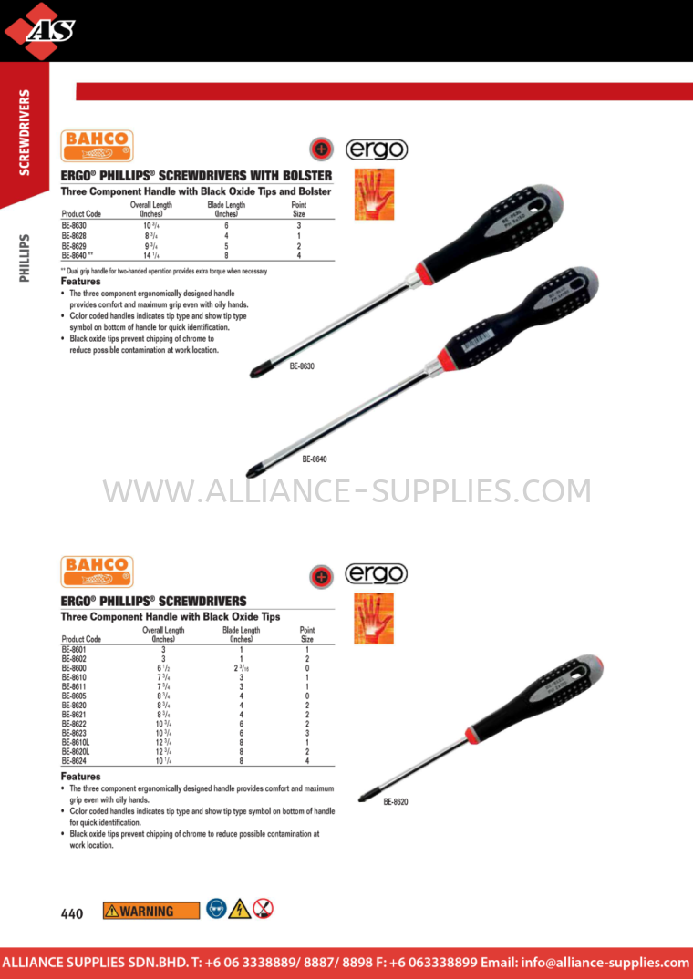 WILLIAMS Philips® WILLIAMS Philips® WILLIAMS Screwdrivers SNAP-ON / WILLIAMS / SIOUX