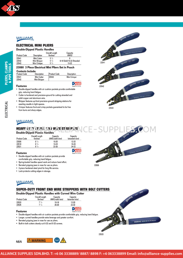 WILLIAMS Electrical WILLIAMS Electrical WILLIAMS Pliers, Clamps and Pipe Tools SNAP-ON / WILLIAMS / SIOUX