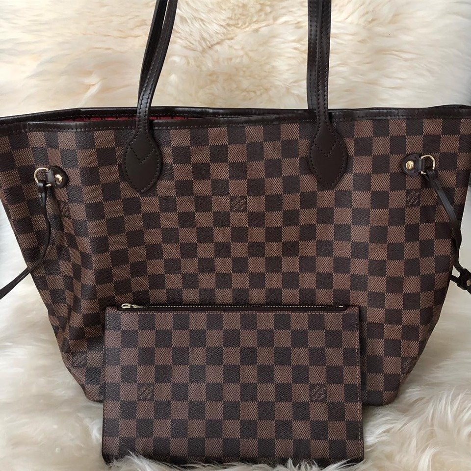 (SOLD) Louis Vuitton Damier Ebene Neverfull MM with Pouch Louis Vuitton ...