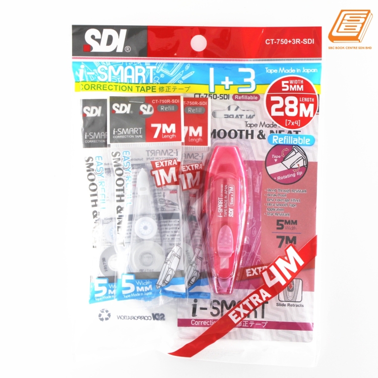 SDI - I-Smart Correction Tape + Refill  - 1+3  - 5mm x 28m (7 x 4) - (CT-750+3R-SDI)