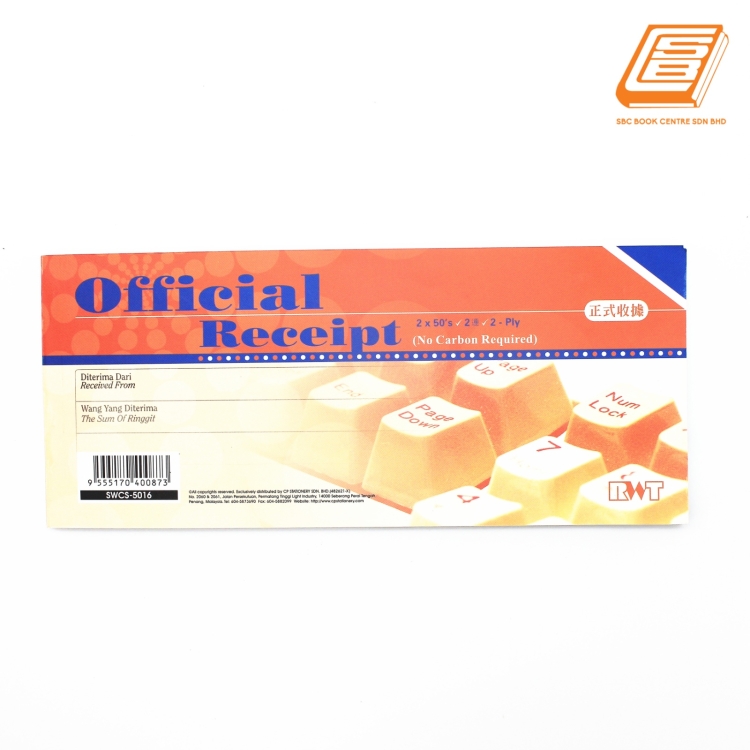 RWT - NCR Official Receipt 2 ply - 2 x 50 set , 94mm x 220mm -(5016)