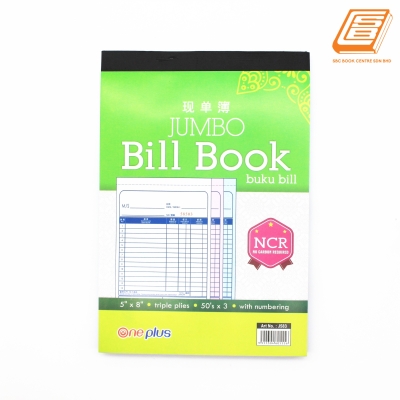 One Plus - NCR Bill Book 3ply - 3x 50Sheets , 131mm x 193mm-(J583)