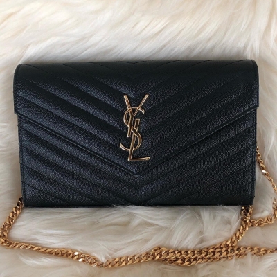 (SOLD) YSL Large Wallet on Chain in Black with GHW