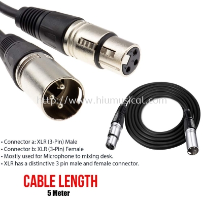 3 pin XRL male to female audio cable (5 meter)