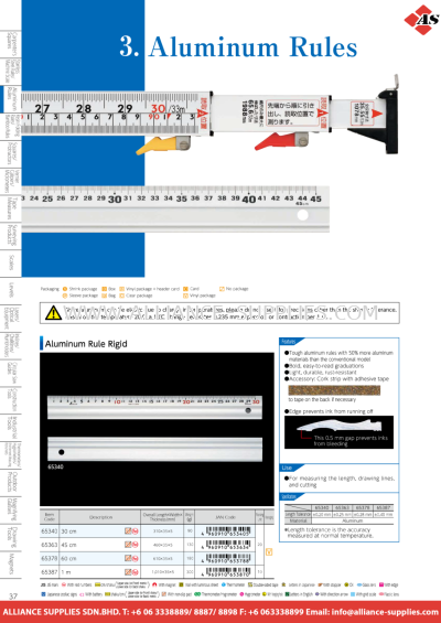 SHINWA Aluminium Rule with Non-Slip Pad & Aluminium Cutting Rule