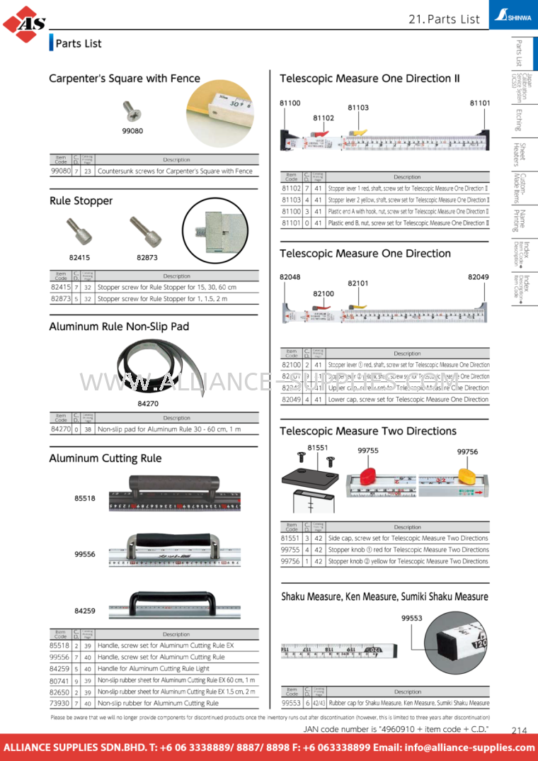 SHINWA Parts List SHINWA Parts List SHINWA Measuring Tools MEASURING INSTRUMENTS