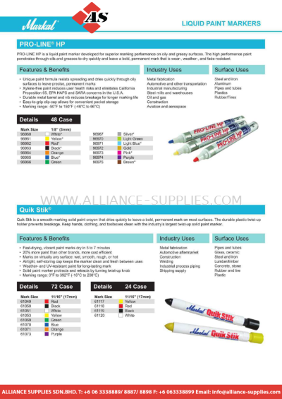 MARKAL LIQUID PAINT MARKERS PRO-LINE HP / Quik Stik