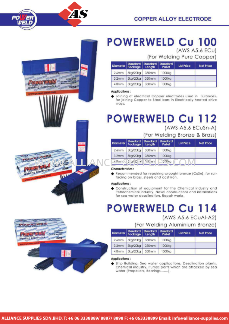  POWER WELD COPPER ALLOY ELECTRODE Cu 100 / Cu 112 / Cu 114 POWER WELD Welding Consumables / AC Transformer WELDING PROFESSIONAL