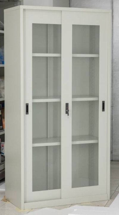 Full height glass sliding steel cabinet