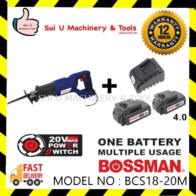 Bossman BCS18-20M 20V Cordless Reciprocating Saw w/ 2 x 4.0Ah Batteries + Charger