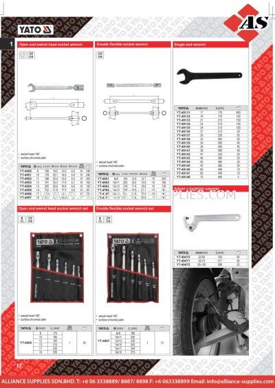 YATO Open End Swivel Head Socket Wrench / Double Flexible Socket Wrench / Single End Wrench