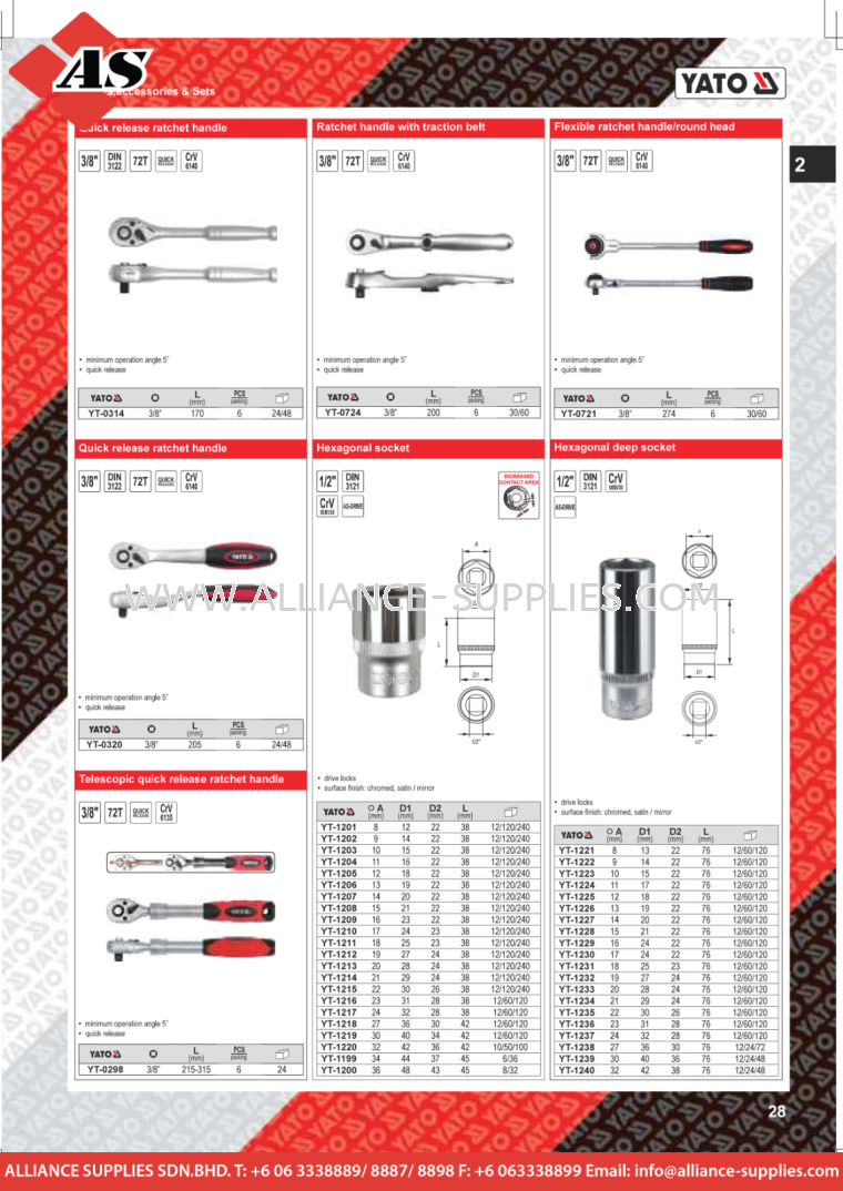 YATO Quick Release / w Traction Belt / Flexible/Round Head / Telescopic Quick Release Ratchet Handle YATO Sockets, Accessories and Sets YATO