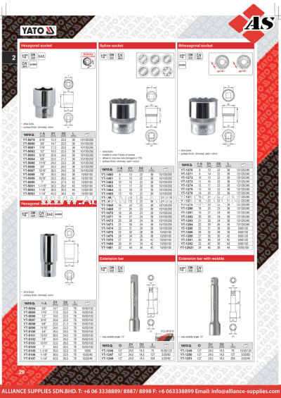 YATO Hexagonal / Hexagonal Deep / Spline / Bihexagonal Socket / Extension Bar /w Wobble