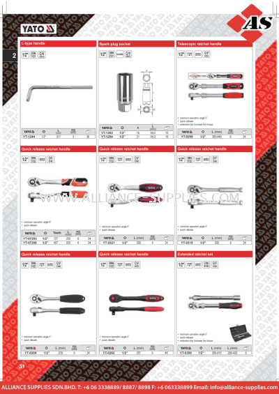 YATO L-Type Handle / Spark Plug Socket / Telescopic Ratchet Handle / Quick Release Ratchet Handle