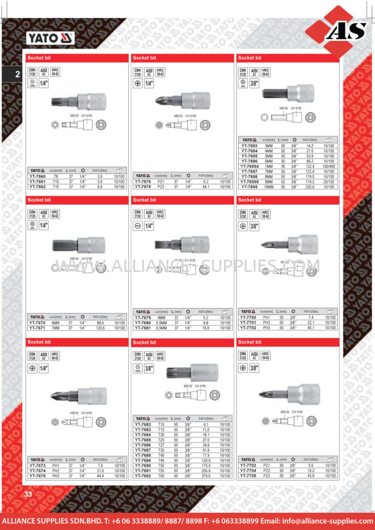 YATO Socket Bit YATO Sockets, Accessories and Sets YATO