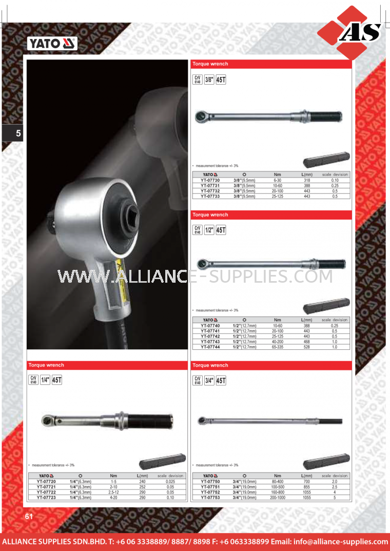 7.05 YATO Torque Wrench YATO Torque Wrenches and Torque Multipliers YATO