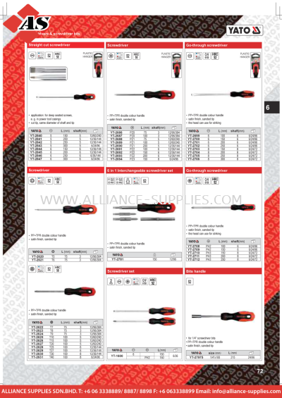 YATO Straight Cut Screwdriver / Screwdriver / Go Through Screwdriver / Screwdriver Set