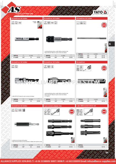 YATO Screwdriver Bit Holder / Screwdriver / 3 Pcs Socket Adapter Hex / 3 Pcs SOS Socket Driver Set