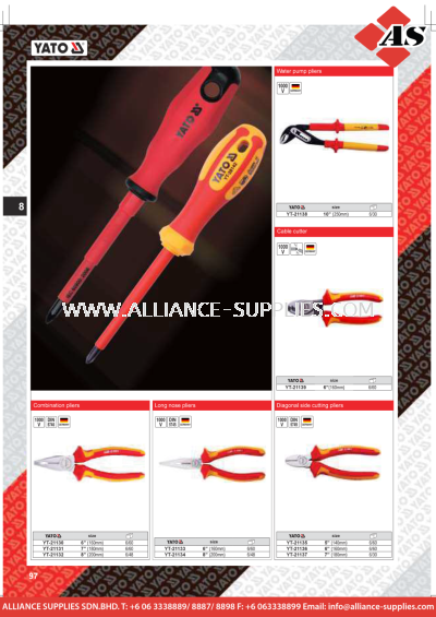 YATO Water Pump Pliers / Cable Cutter / Combination Pliers / Long Nose Pliers / Diagonal 