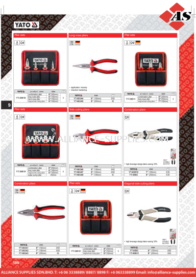 YATO Plier Sets / Long Nose / Side Cutting / Combination / Diagonal Side Cutting Pliers