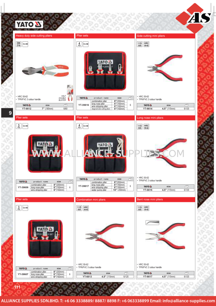 YATO Heavy Duty Side Cutting / Side Cutting Mini / Long Nose Mini / Combination Mini Pliers YATO Pliers YATO