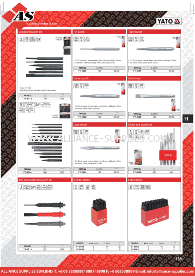 YATO Chisel & Punch Set / Pin Punch / Taper Punch / Center Punch / Cold Chisel / Cape Chisel 