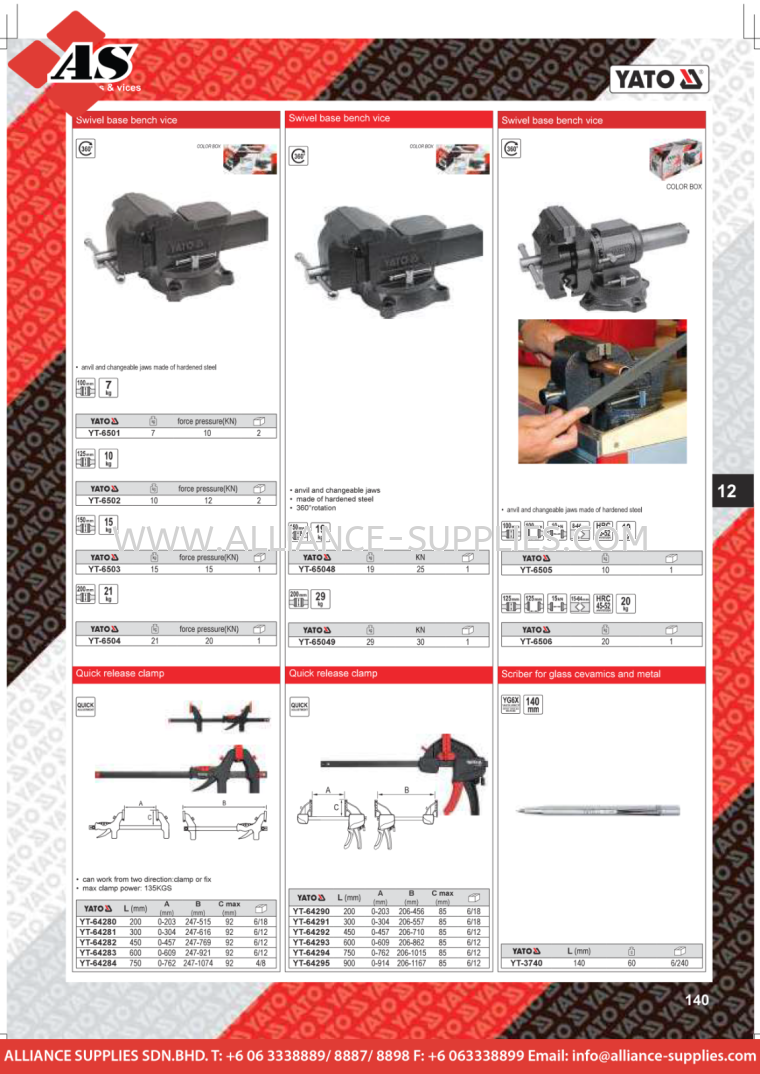 YATO Swivel Base Bench Vice / Quick Release Clamp / Scriber For Glass Cevamics & Metal YATO Clamps & Vices YATO