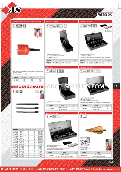 YATO Diamond Core Bit Drilling Holes For Sockets / Hand Tap / Taps & Drills Set / Taps Set