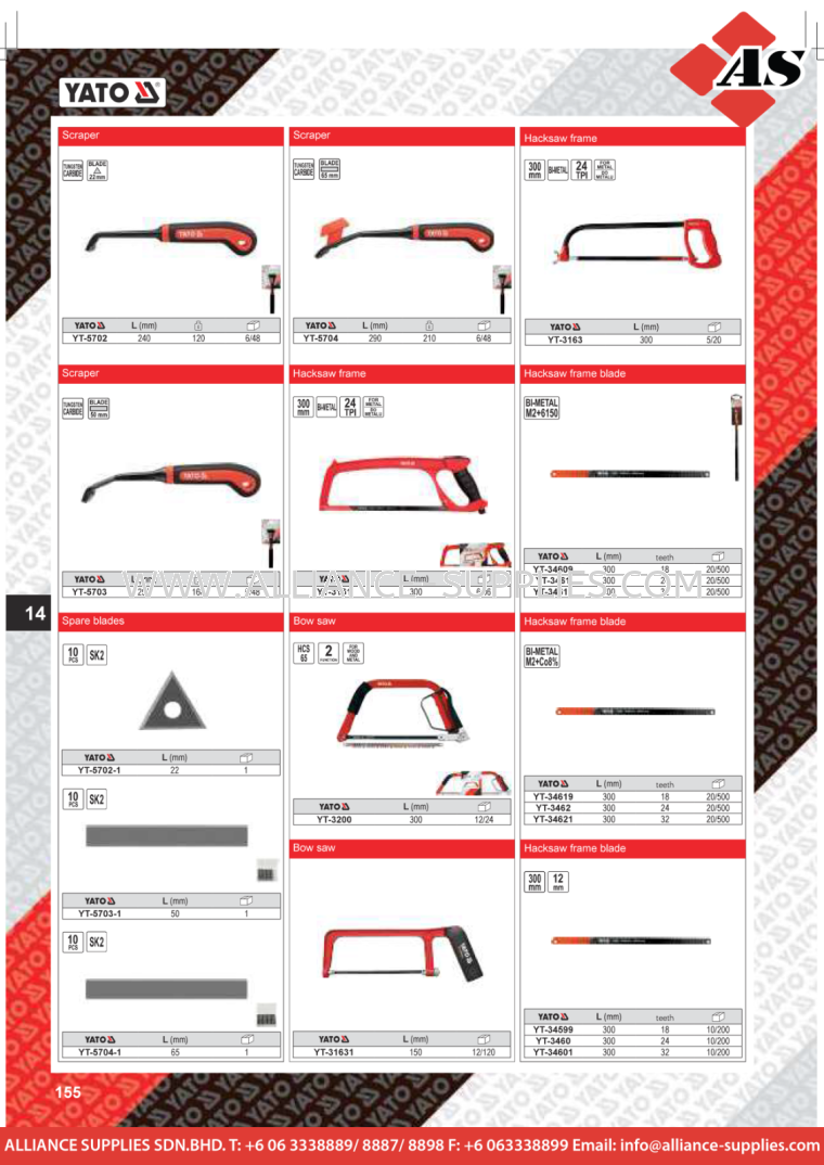 YATO Scraper / Hacksaw Frame / Hacksaw Frame Blade / Bow Saw / Spare Blades YATO Cutting Tools YATO