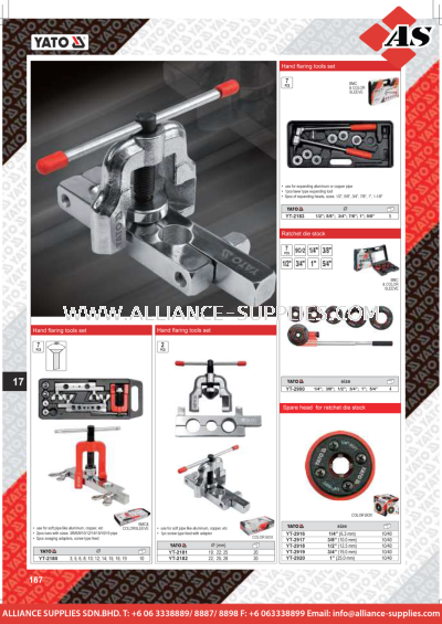  YATO Hand Flaring Tools Set / Ratchet Die Stock / Spare Head For Ratchet Die Stock