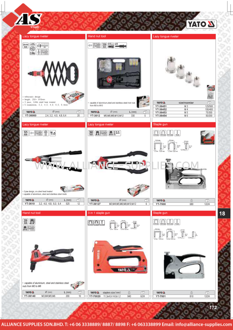 YATO Lazy Tongue Riveter/ Hand Nut Tool / Staple Gun / 3 in 1 Staple Gun / Staples / Staple Remover  YATO Fastening Tools YATO