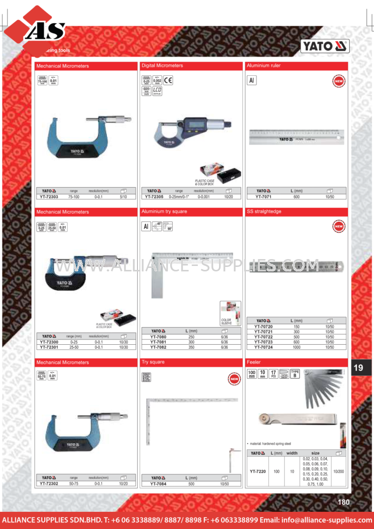 YATO Mechanical Micrometers / Digital Micrometers / Aluminium Ruler / Aluminium Try Square YATO Measuring Tools YATO