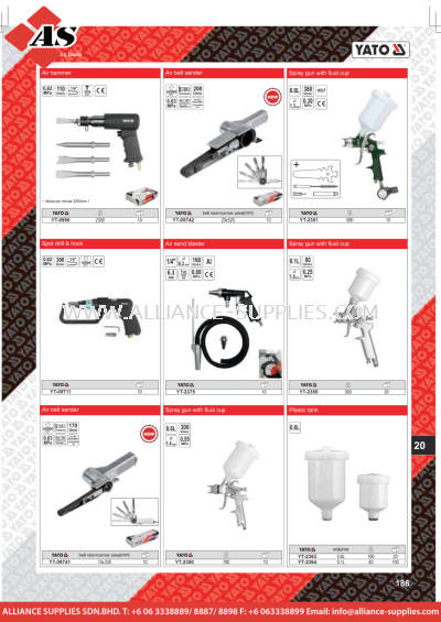 YATO Air Hammer / Air Belt Sander / Spot Drill & Hook / Air Sand Blaster / Spray Gun with Fluid Cup