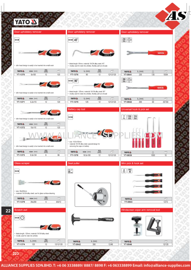 YATO Door Upholstery Remover / Glass Scraper / Seal Puller / Scratch Awl / Battery Cap Tool YATO Special Automotive Tools & Equipment YATO