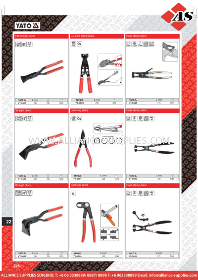 GB Straight Pliers / Straight Pliers / CV Boot Clamp Pliers / Lock-Ring Pliers / Fuel Pipe Pliers