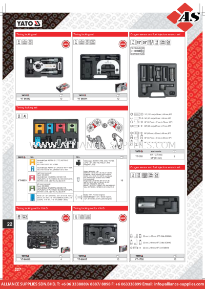 YATO Timing Locking Set / Timing Locking Set For V.A.G / Oxygen Sensor & Fuel Injectors Wrench Set