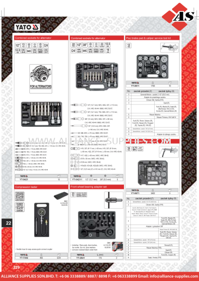 YATO Combined Sockets For Alternator / Compression Tester / Front Wheel Begging Adapter Set 