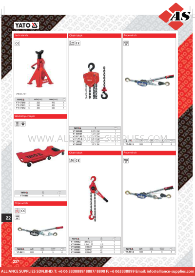 YATO Jack Stands / Workshop Creeper / Rope Winch / Chain Block